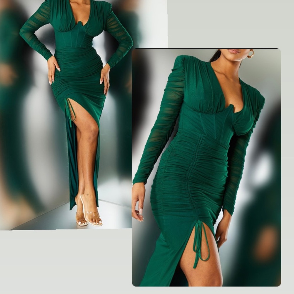 NWT XL Emerald Green Draped Side Split Underwire Dress